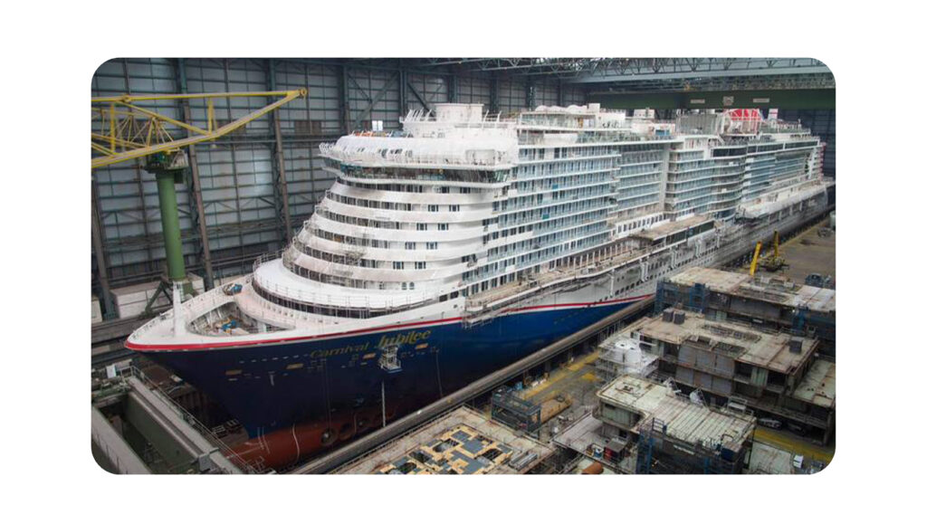 Carnival Jubilee gets ready to float out from the Meyer Werft shipyard
